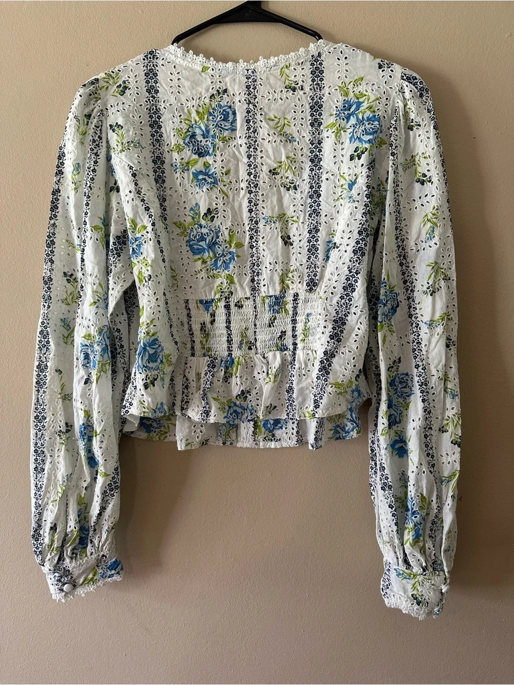 Free People White Blossom Cotton Eyelet Blouse Top, Sz S